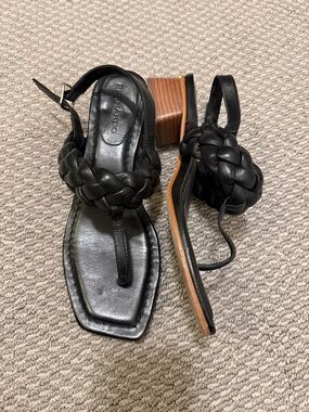 Bernardo Black Braided Leather Heel Sandals - Women's 8.5